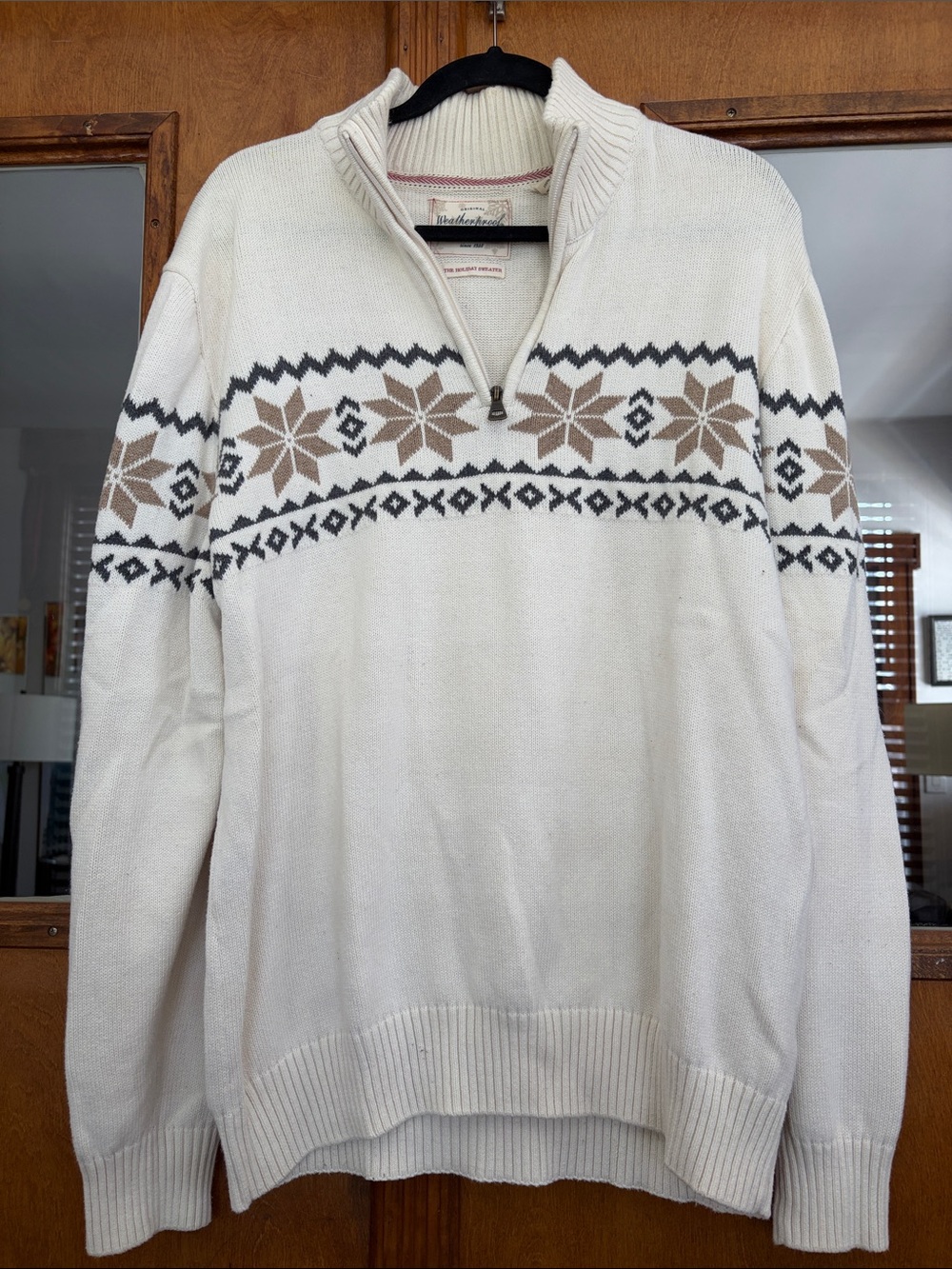 Men’s White and Tan Patterned Sweater